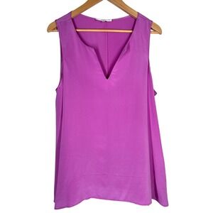 Lavender Brown Lilac 100% Silk Sleeveless Top XL V-Neck Blouse Slimming USA‎ EUC